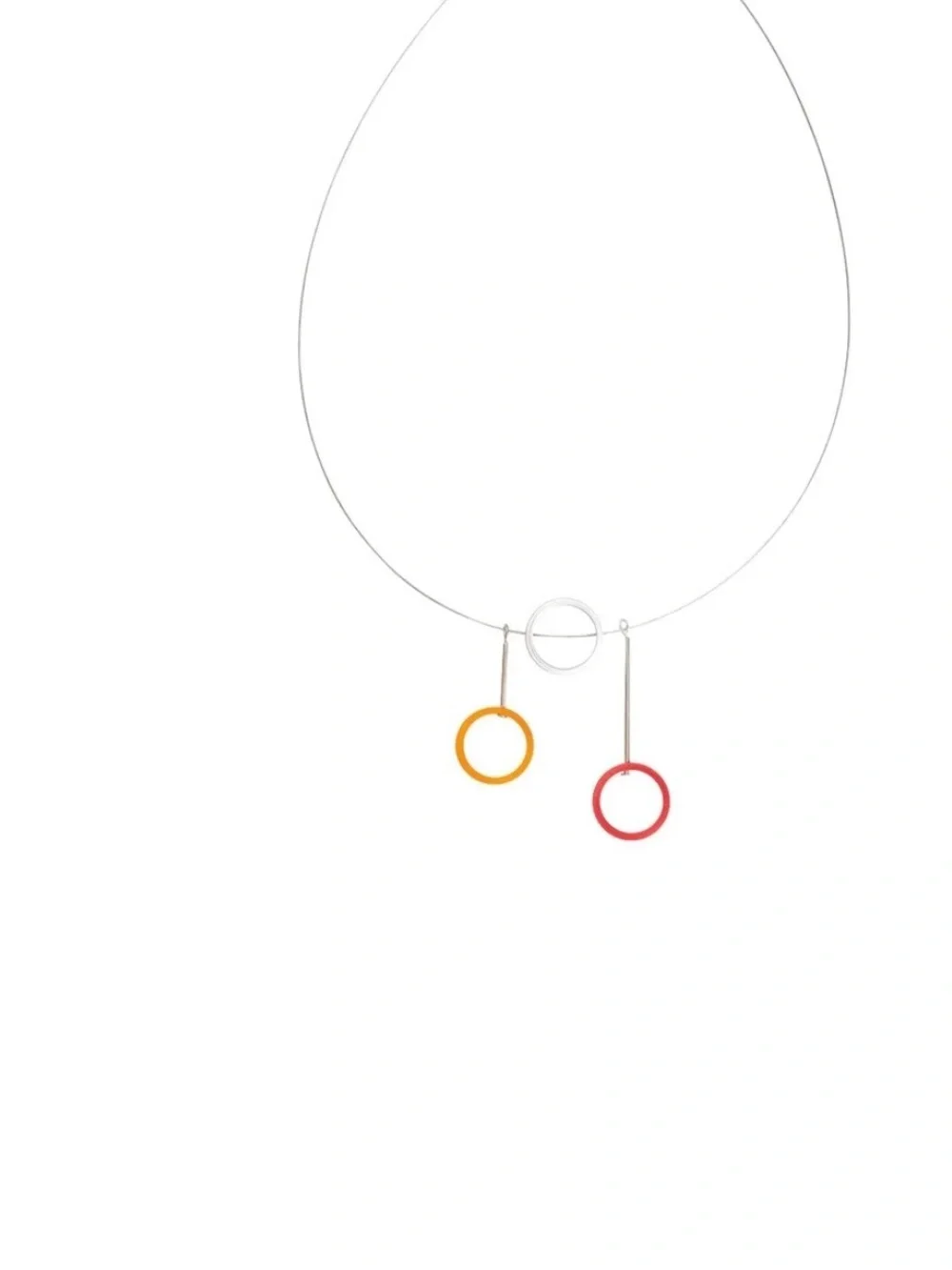 Contemporary Silver Necklace with Yellow and Pink Rings